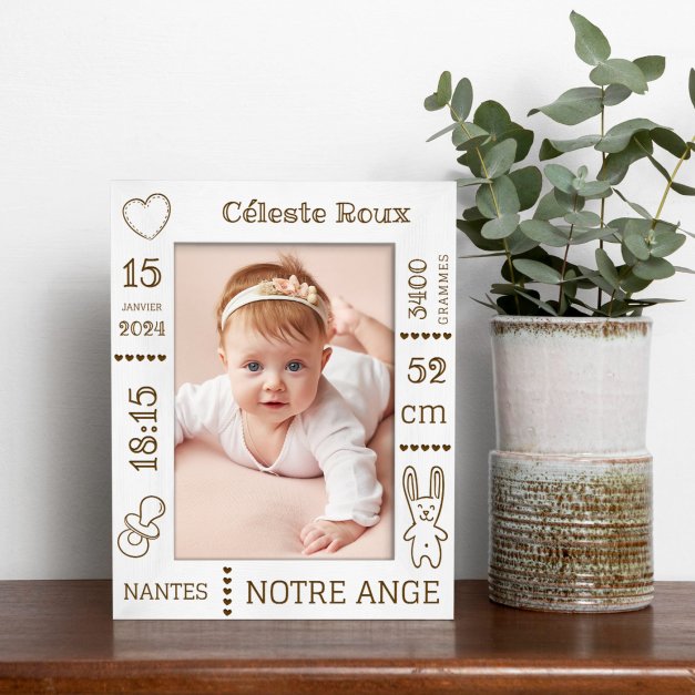 Cadre photo personnalisé en bois pour filleule pour son baptême 