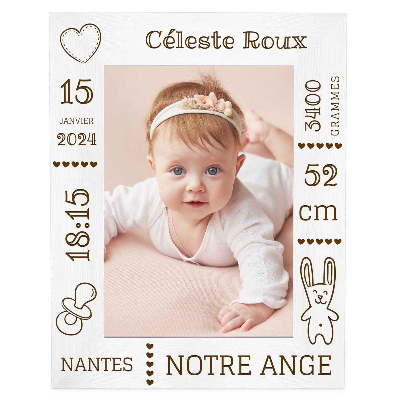 Cadre photo personnalisé en bois pour filleule pour son baptême 