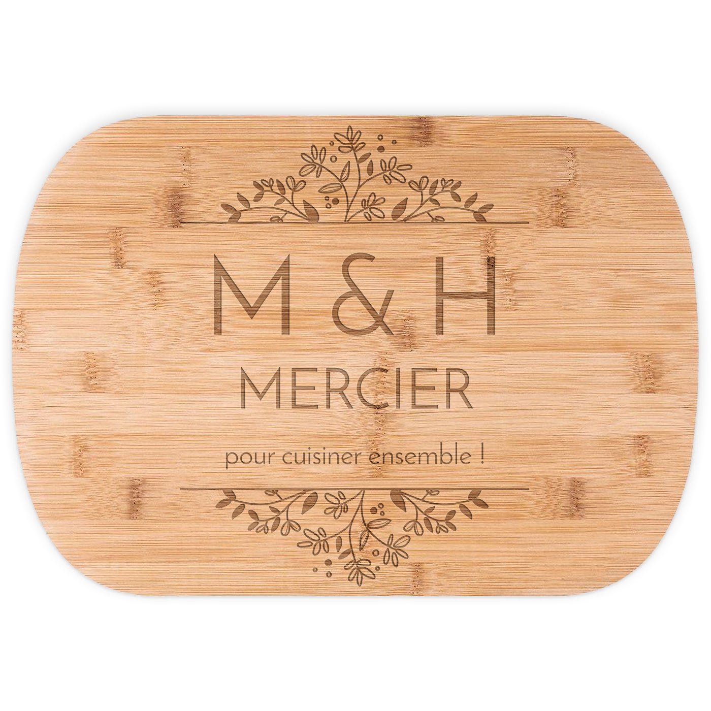 Planche à découper en bambou avec gravure pour elle et lui pour mariage