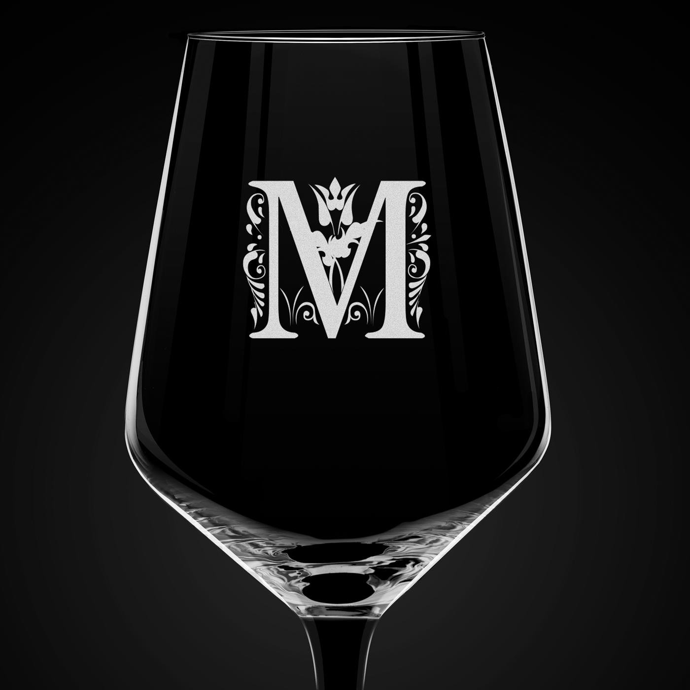Verre à vin à pied noir avec gravure pour elle avec une initiale