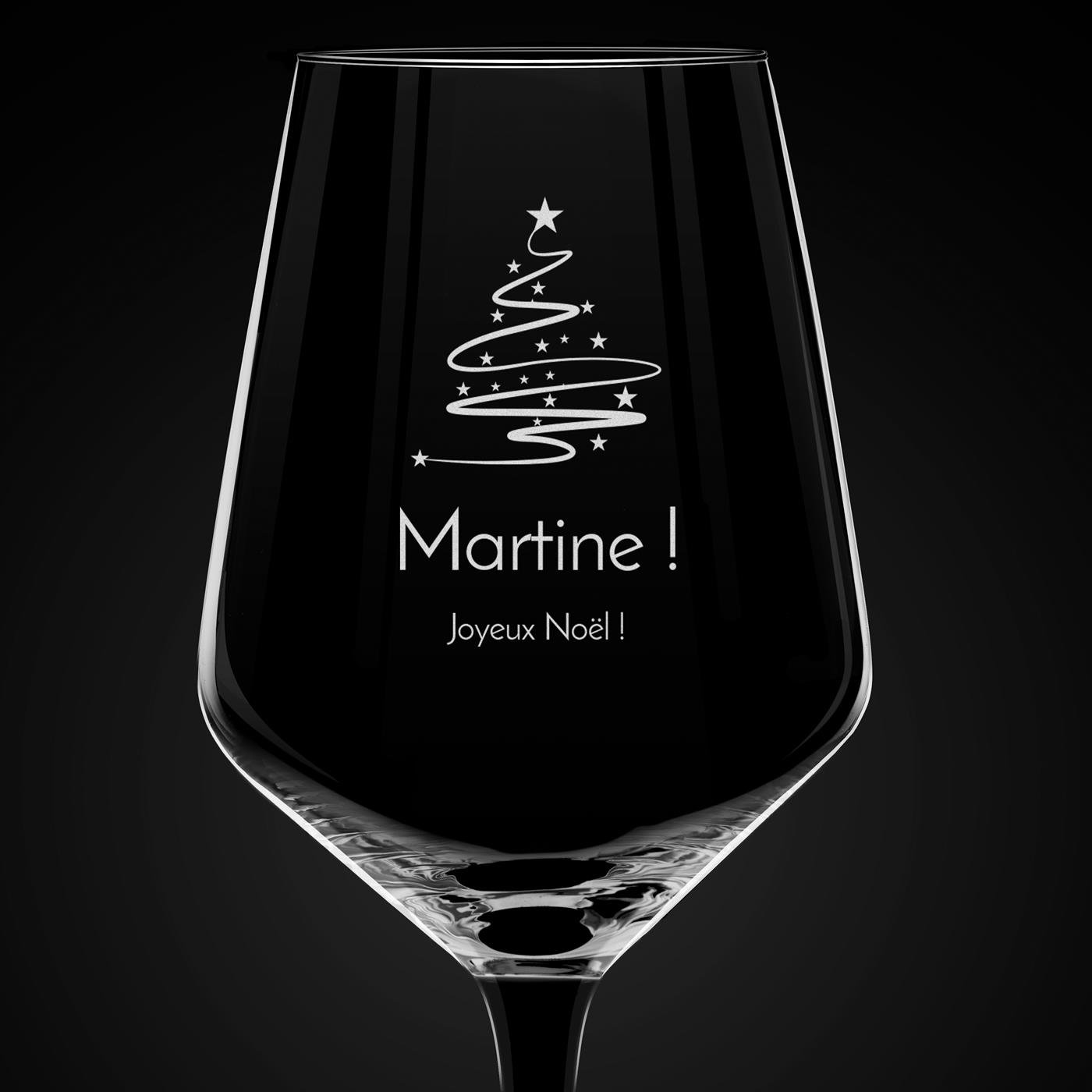 Verre à vin à pied noir avec gravure pour elle pour Noël
