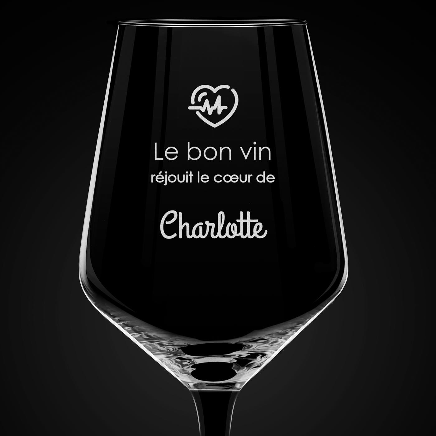 6 verres à vin à pied noir avec gravure pour une amie
