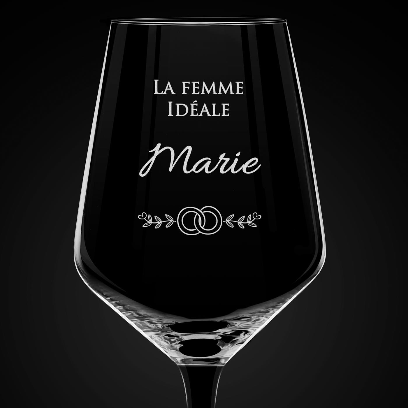 6 verres à vin à pied noir avec gravure pour une femme idéale