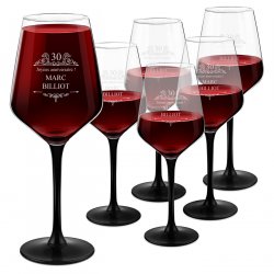 6 verres à vin à pied noir avec gravure pour homme pour 30e anniversaire