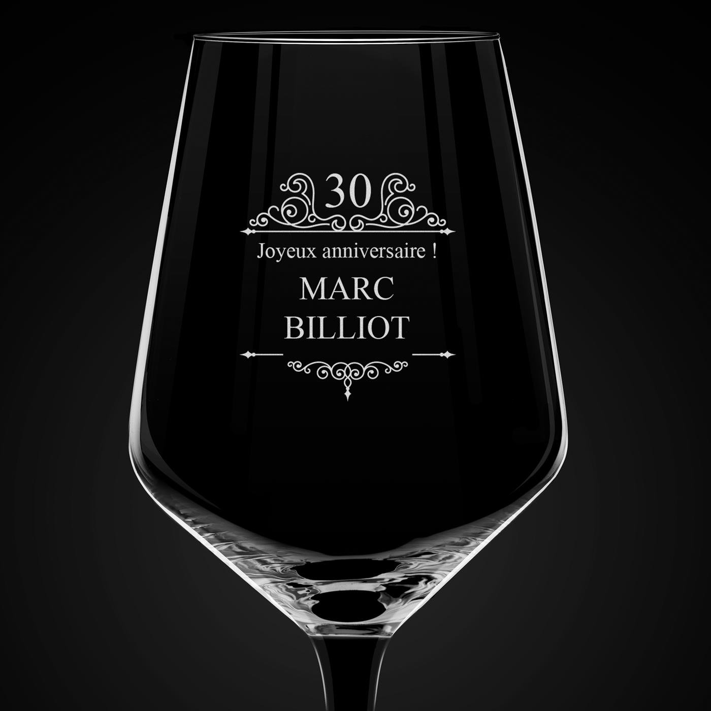 6 verres à vin à pied noir avec gravure pour homme pour 30e anniversaire