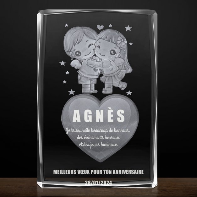 Bloc de verre avec cœur 3D dans un coffret personnalisé pour elle 40 ans anniversaire