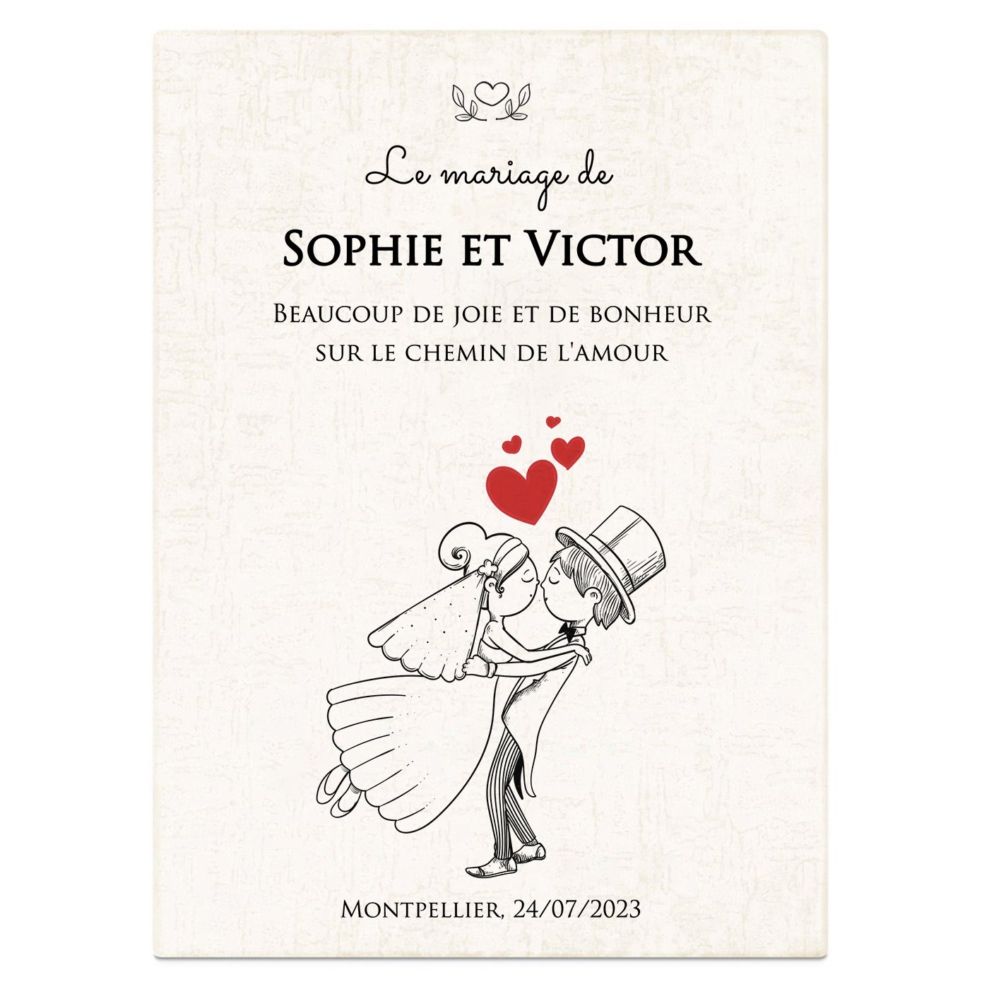 Bloc de verre avec cœur 3D dans un coffret personnalisé pour couple mariage déménagement