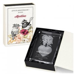 Bloc de verre avec cœur 3D dans un coffret personnalisé pour elle 30 ans anniversaire 