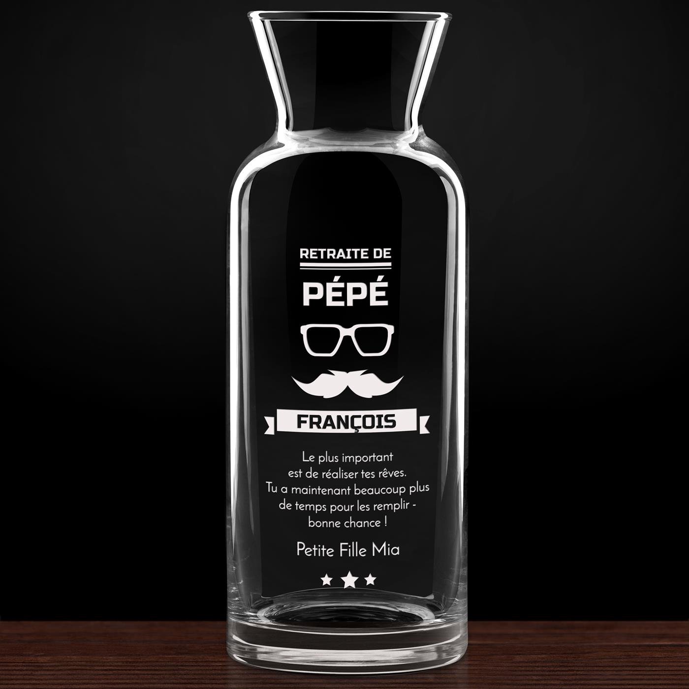 Carafe à eau en verre personnalisée pour papy pour sa retraite