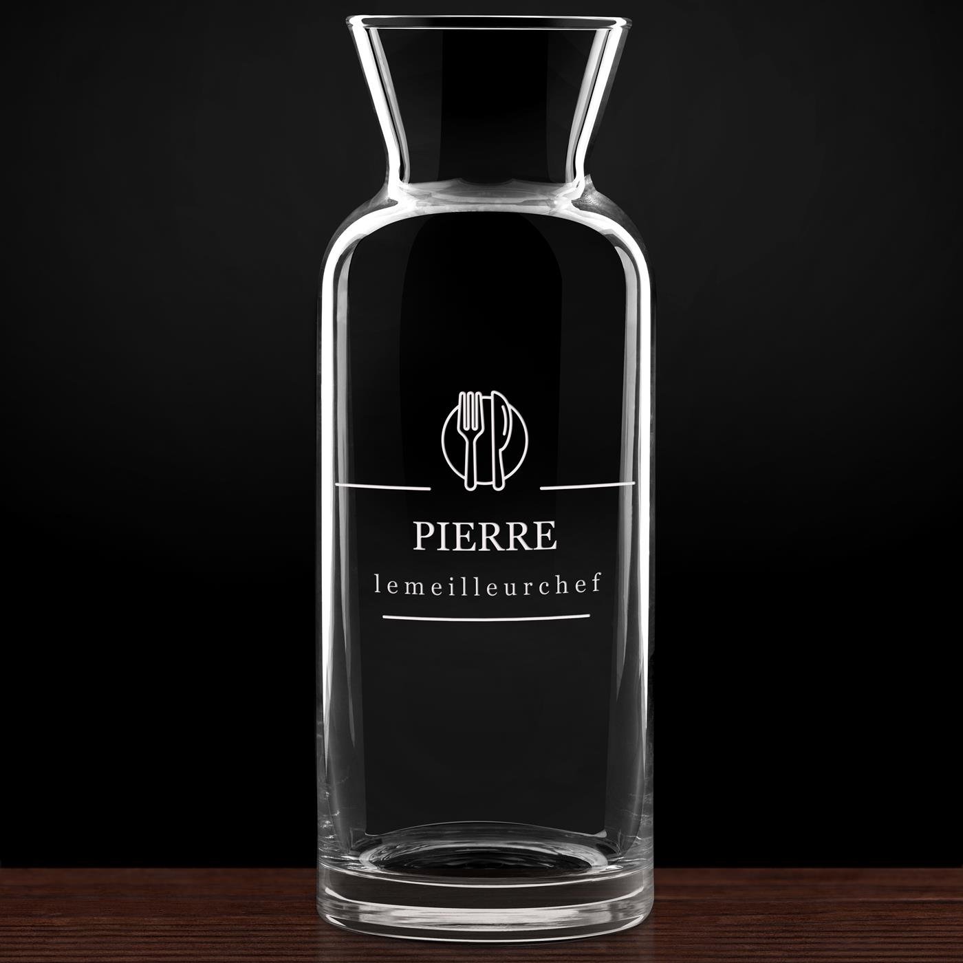 Carafe à eau en verre personnalisée pour l'anniversaire d'un chef