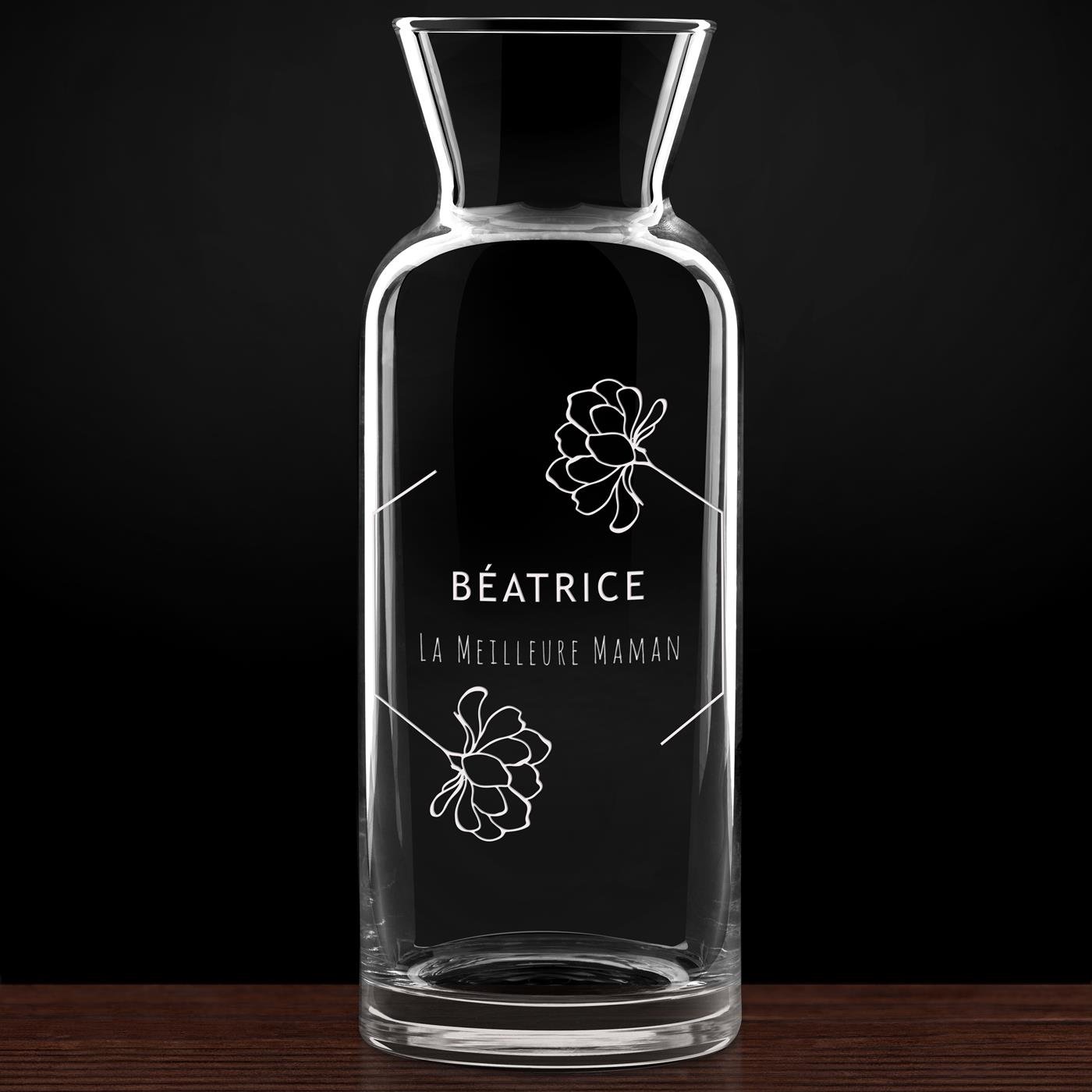 Carafe à eau en verre avec gravure pour la fête des mères
