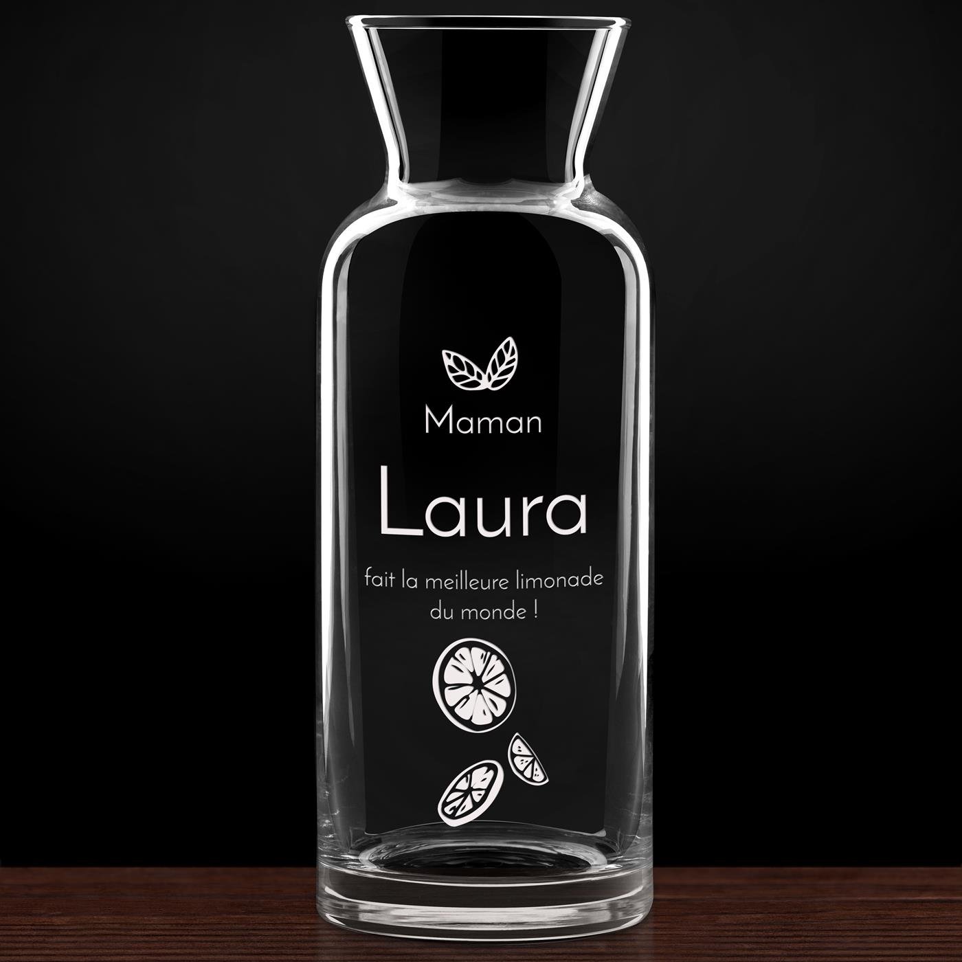 Carafe à eau en verre avec gravure pour l'anniversaire de maman