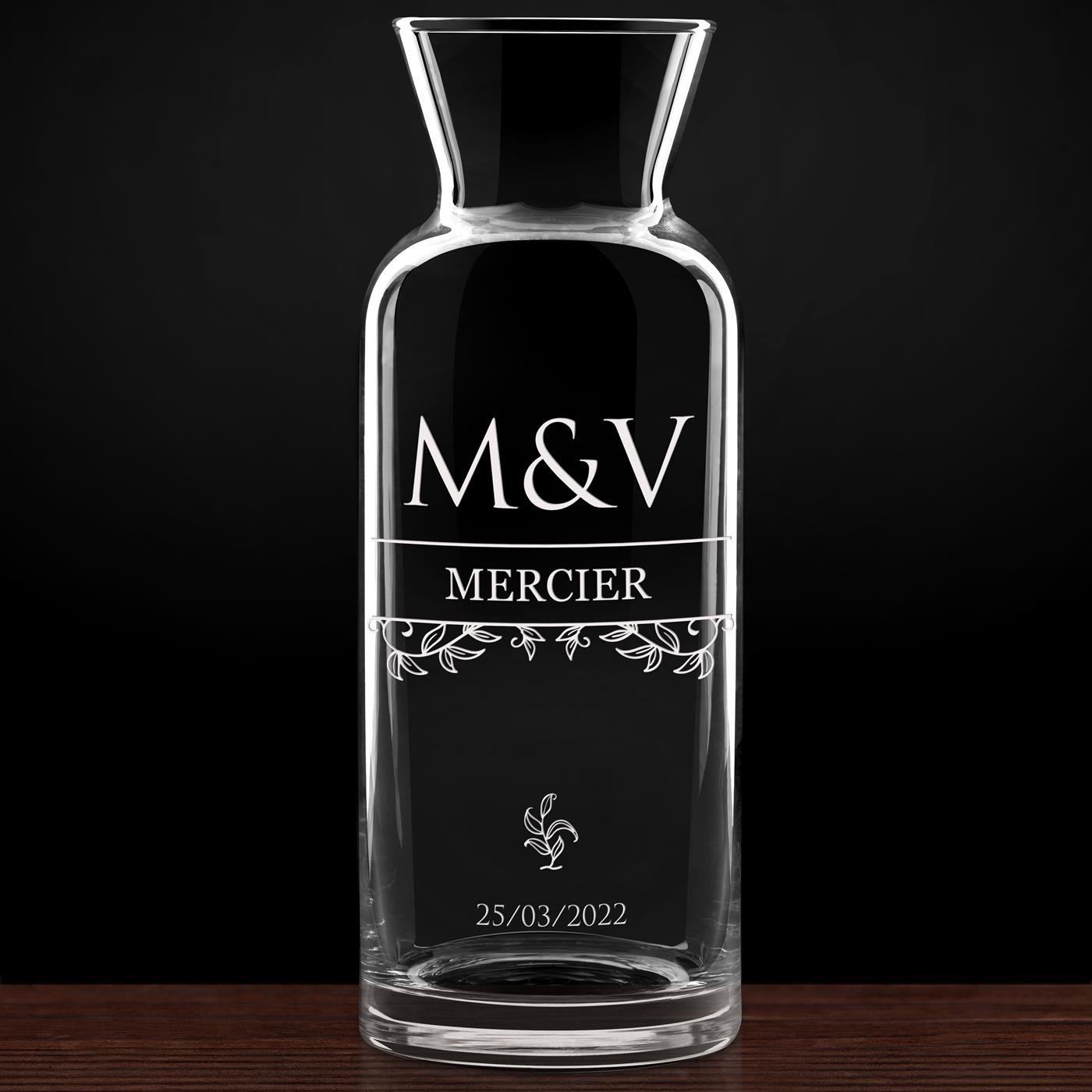 Carafe à eau en verre personnalisée pour elle et pour lui pour mariage