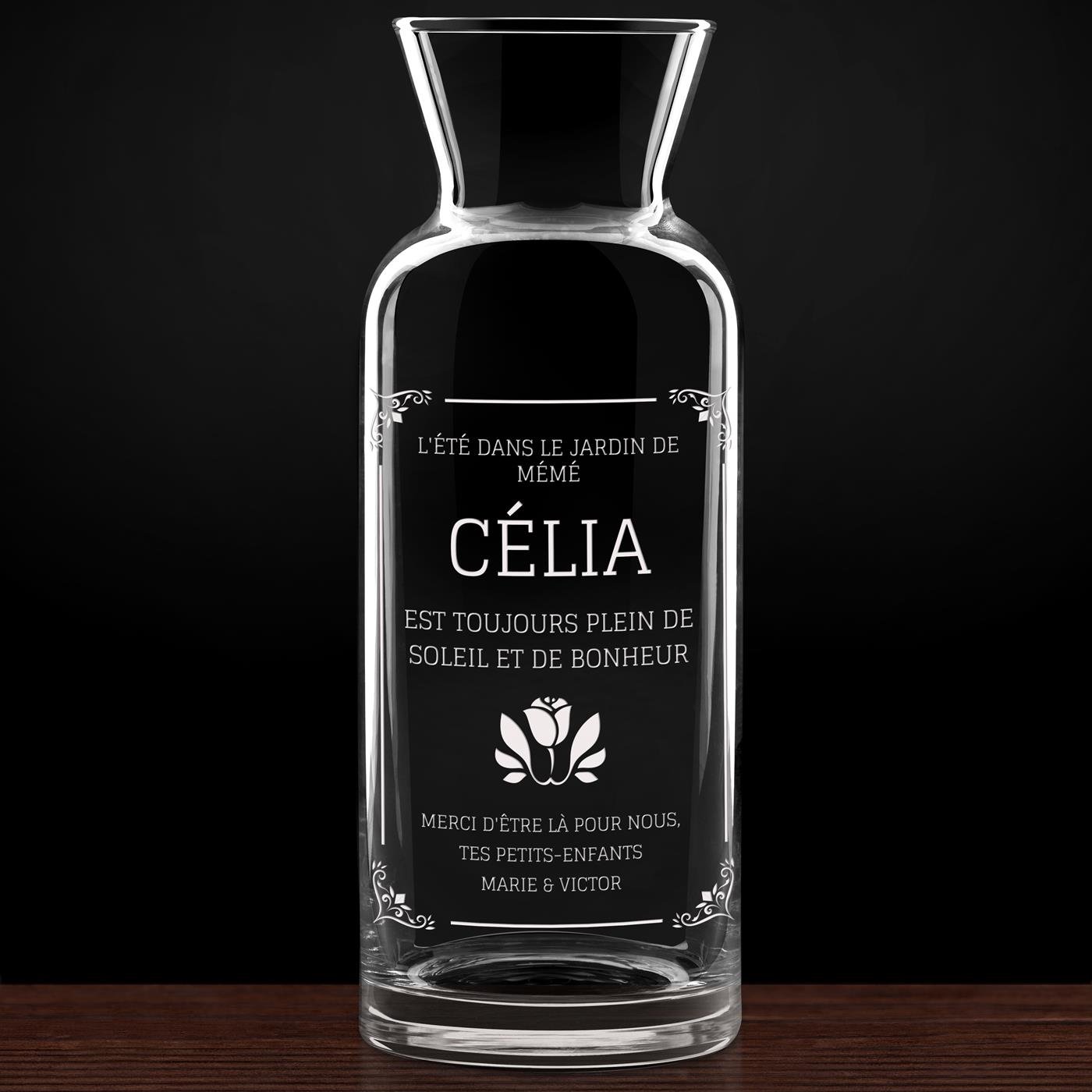 Carafe à eau en verre personnalisée pour grand-mère 
