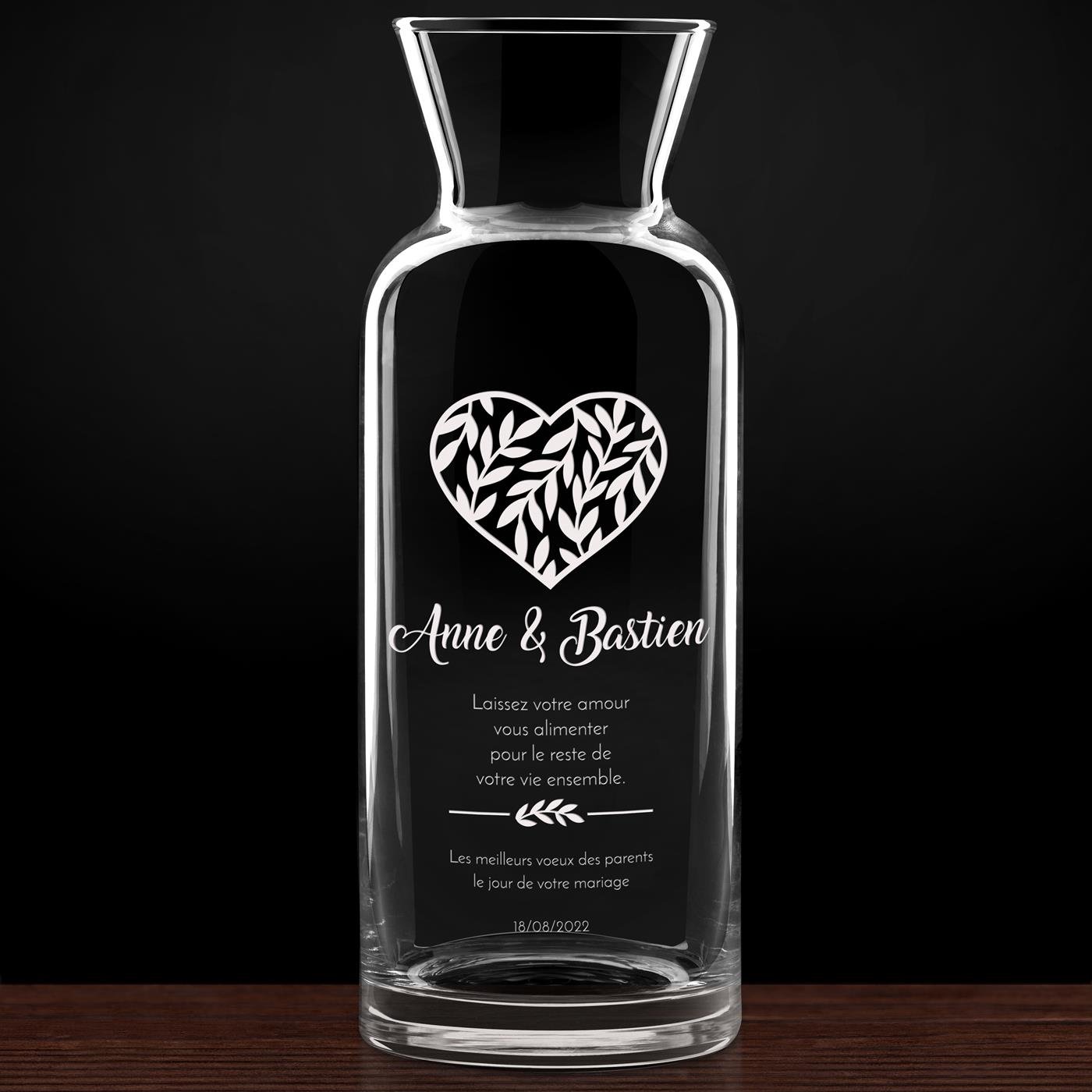 Carafe à eau en verre personnalisée pour le marié et pour la mariée