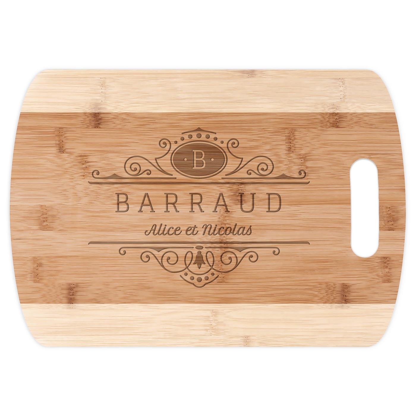Planche à découper en bambou avec personnalisation pour un couple pour mariage
