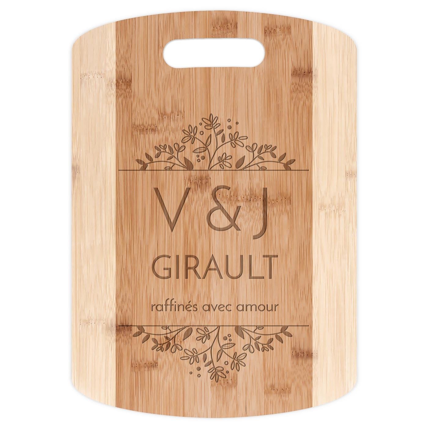 Planche à découper en bambou avec personnalisation pour mariage