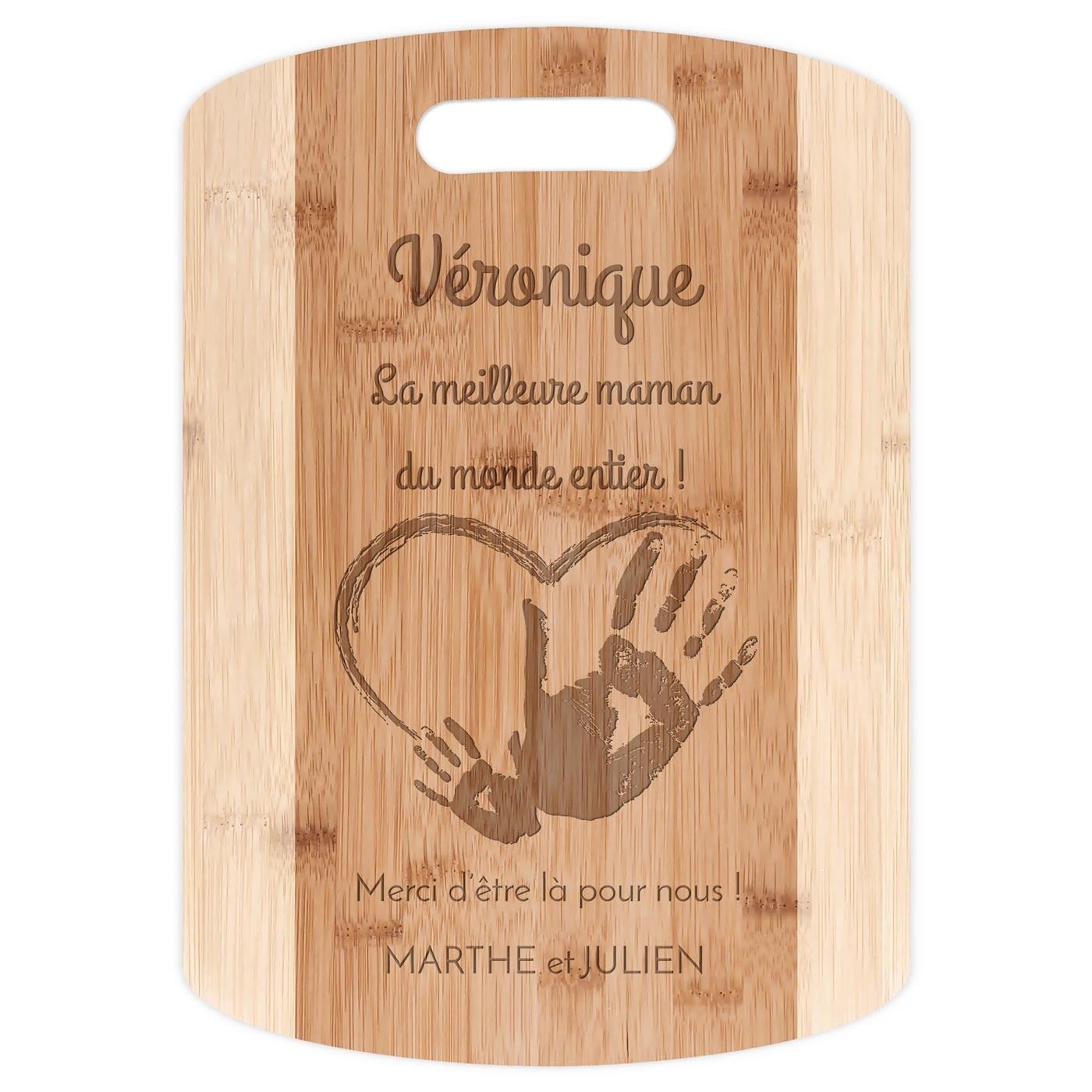 Planche à découper en bambou avec personnalisation pour remerciement maman
