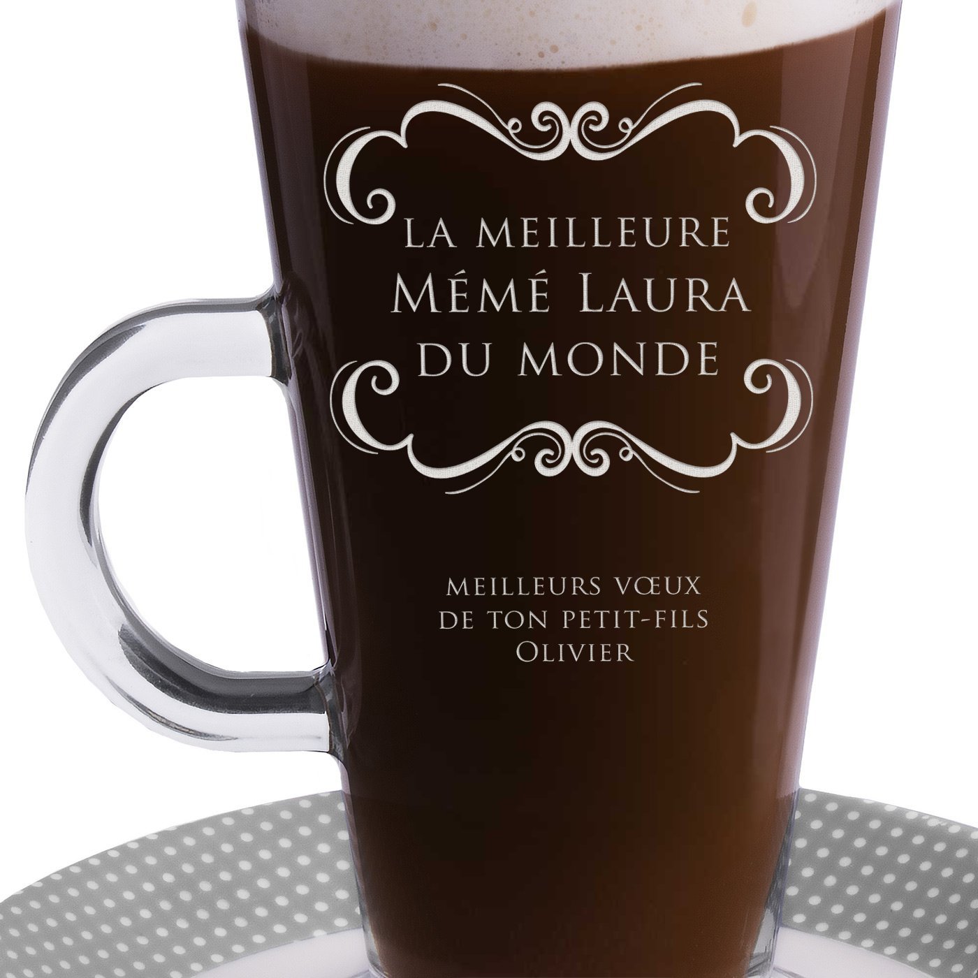 Verre à café avec gravure pour l'anniversaire de mamie
