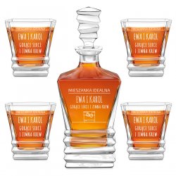 Ensemble Carafe Geometric et 4 verres avec gravure pour couple anniversaire de mariage crémaillère