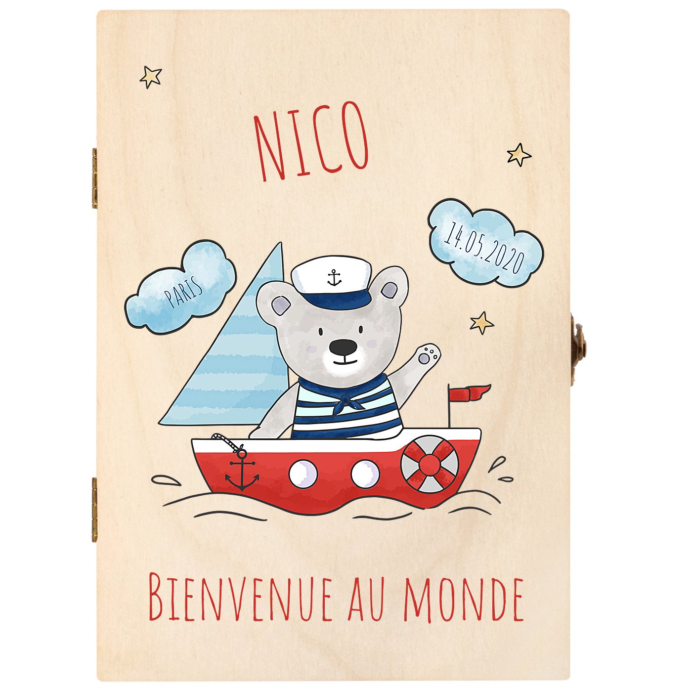 Set de couverts pour enfant avec coffret en bois et impression pour garçon nouveau-né 