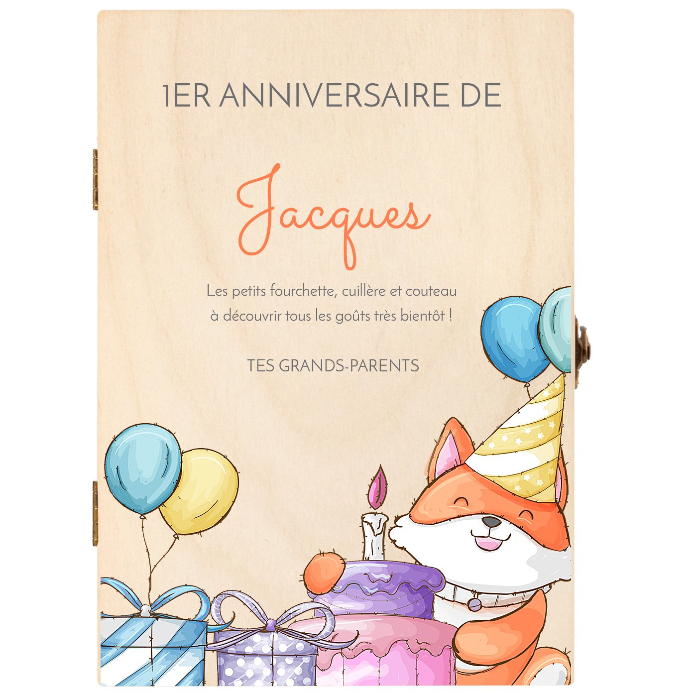 Set de couverts pour enfant avec coffret en bois personnalisé pour garçon anniversaire