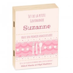 Set de couverts pour enfant dans un coffret en bois avec personnalisation fille anniversaire