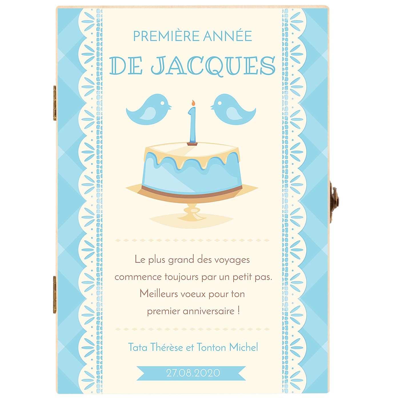 Set de couverts pour enfant dans coffret en bois avec impression garçon gourmand anniversaire