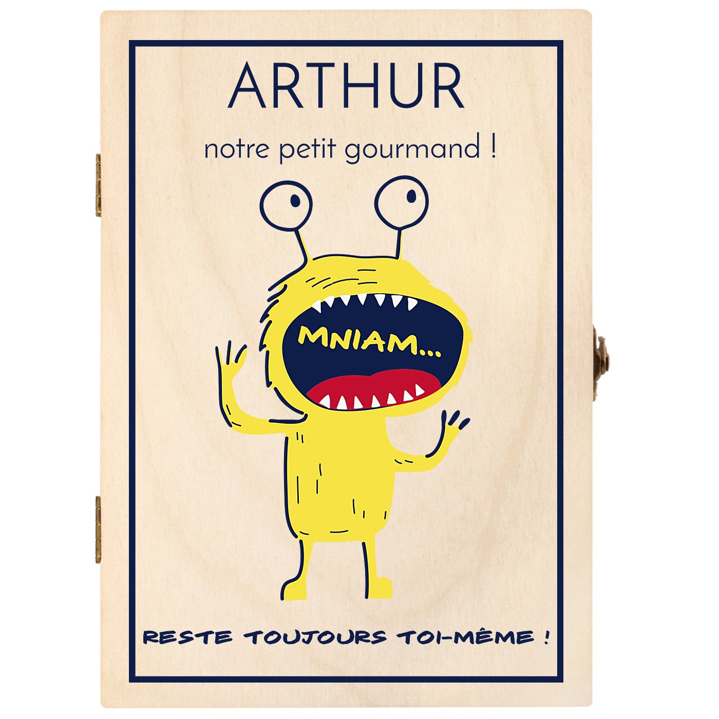 Set de couverts pour enfant dans coffret en bois avec impression garçon gourmand