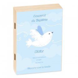 Set de couverts pour enfant dans coffret en bois avec impression garçon souvenir de baptême 