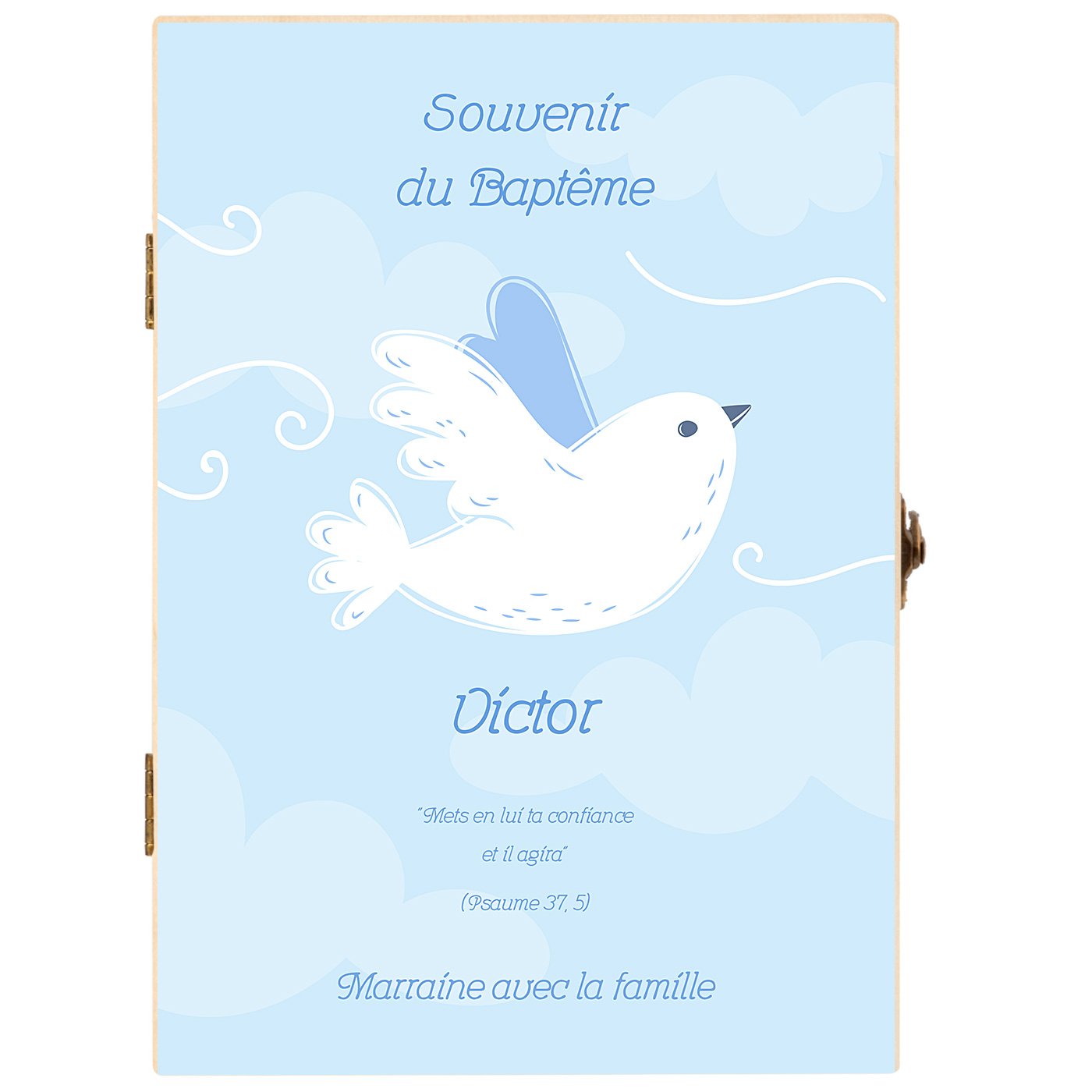 Set de couverts pour enfant dans coffret en bois avec impression garçon souvenir de baptême 