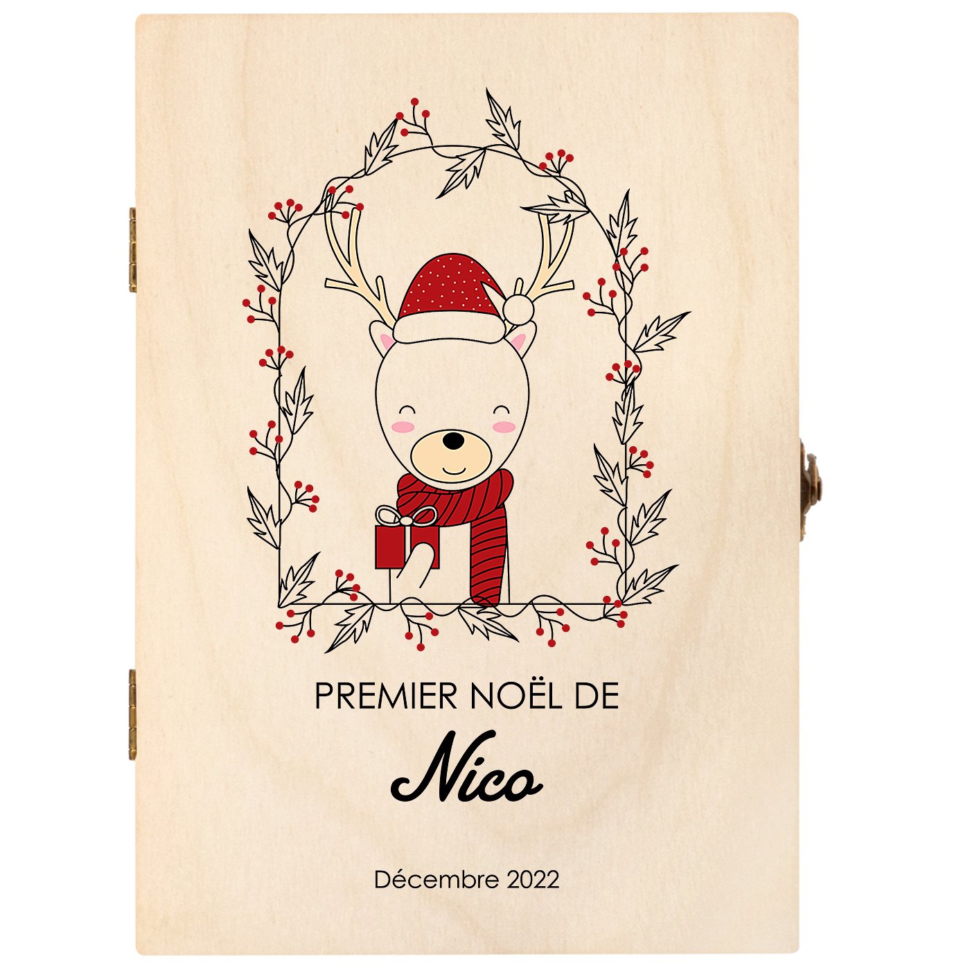 Set de couverts pour enfant dans coffret en bois avec impression pour garçon noel 