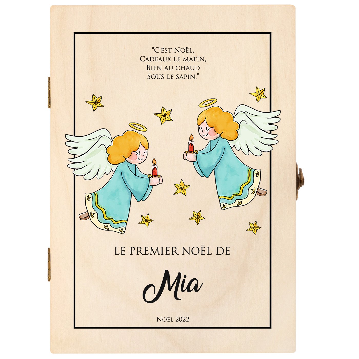 Set de couverts pour enfant dans coffret en bois avec impression pour fille anges noel