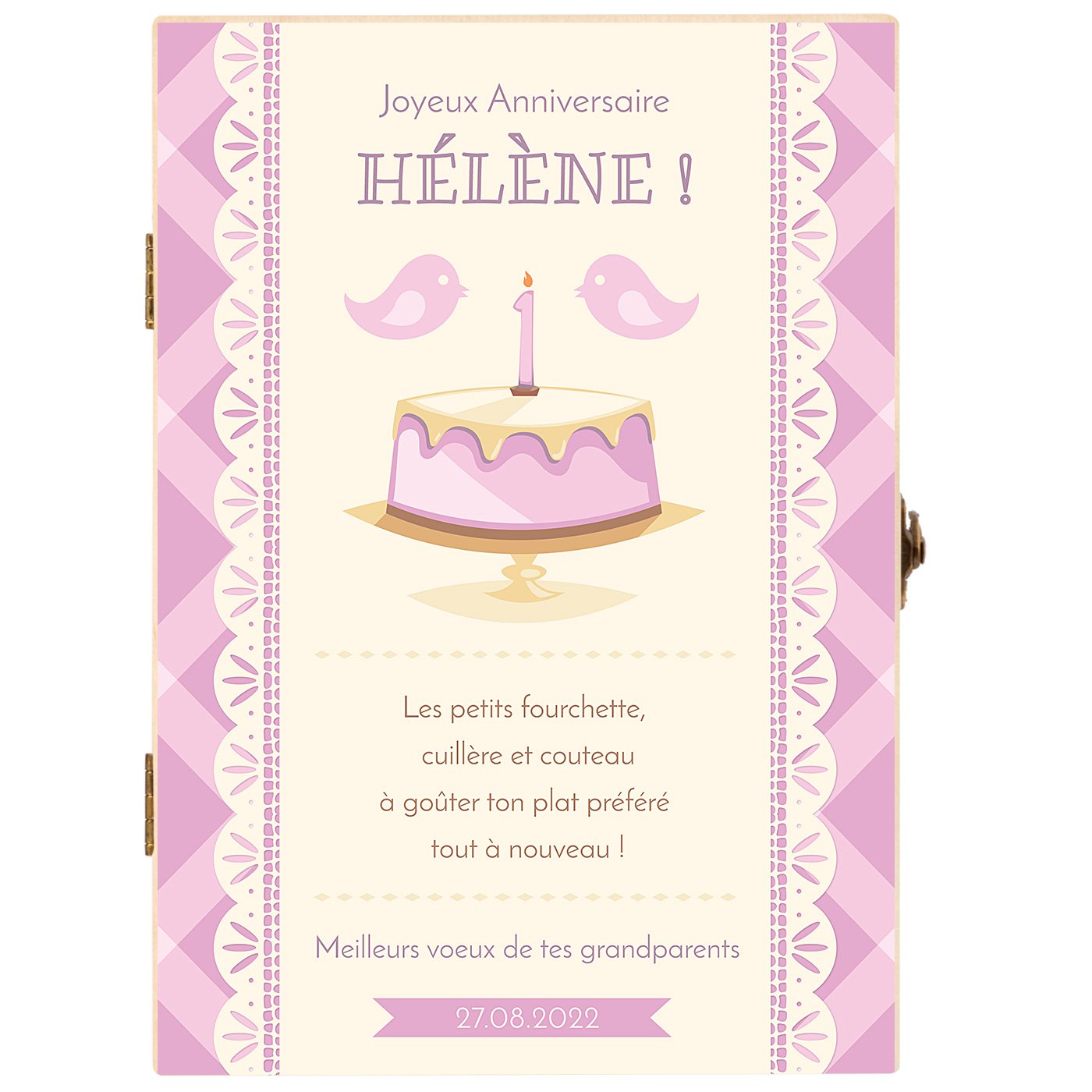 Set de couverts pour enfant dans coffret en bois avec impression fille 1 an