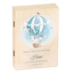Set de couverts pour enfant dans un coffret en bois avec impression garçon baptême