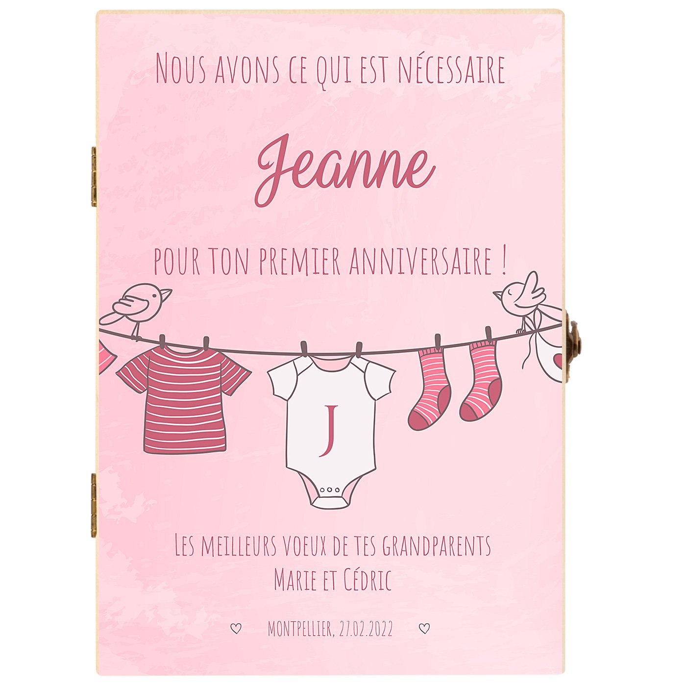 Set de couverts pour enfant dans coffret en bois avec impression fille premier anniversaire 