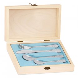 Set de couverts pour enfant dans coffret en bois avec impression fille bapteme ourson