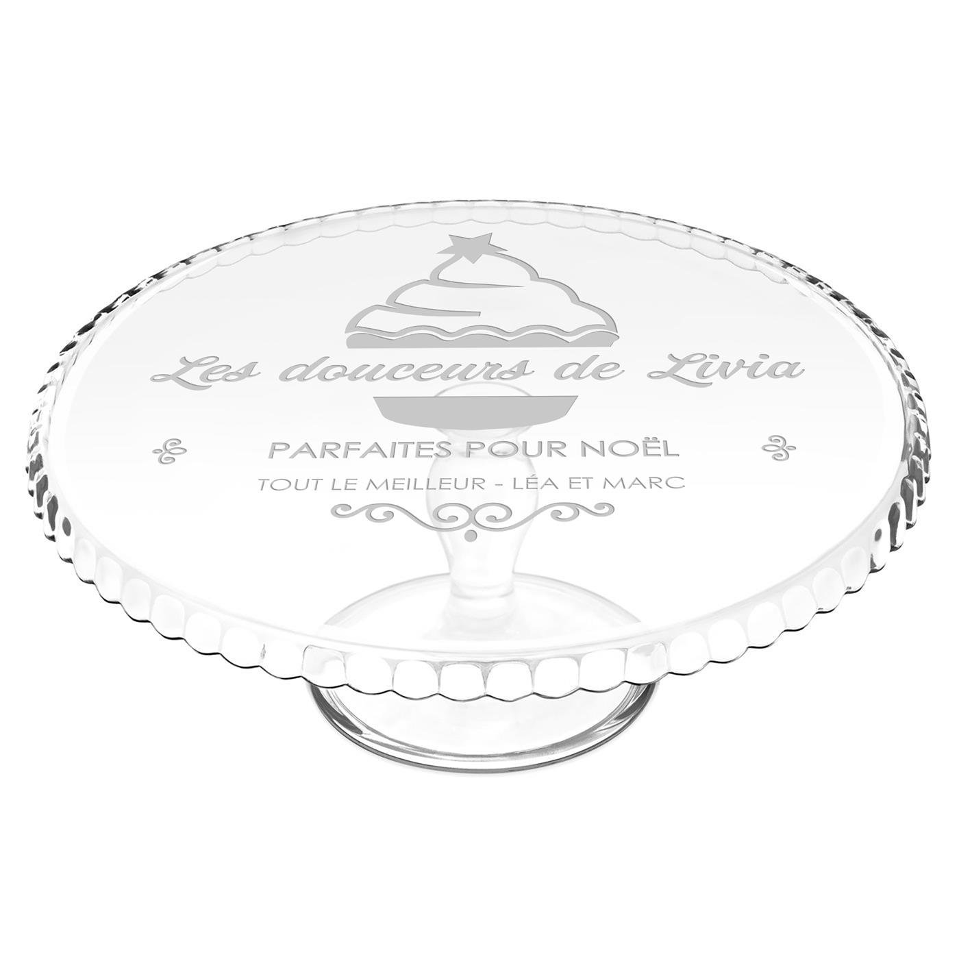 Présentoir à gâteau sur pied en verre personnalisé pour une femme pour Noël