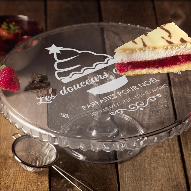Présentoir à gâteau sur pied en verre personnalisé pour une femme pour Noël