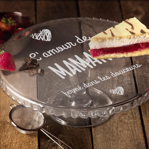 Présentoir à gâteau sur pied en verre personnalisé pour la fête des mères