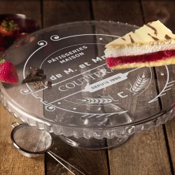 Présentoir à gâteau sur pied en verre avec gravure pour un couple pour l'anniversaire de mariage