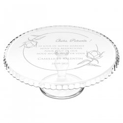 Présentoir à gâteau sur pied en verre personnalisé pour parents pour remerciement de mariage