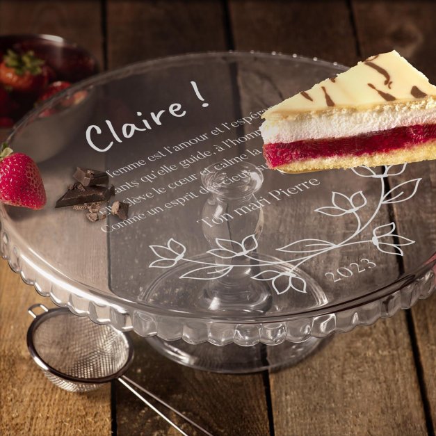 Présentoir à gâteau sur pied en verre personnalisé pour une épouse pour la Saint-Valentin