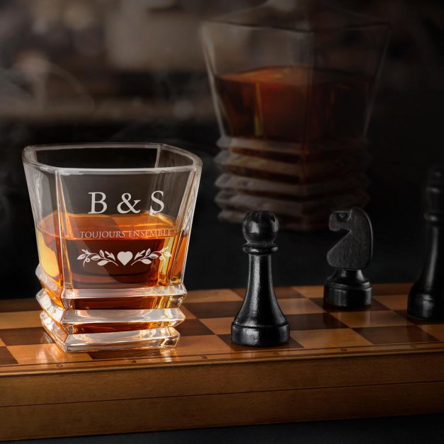 Ensemble de 6 verres à whisky Geometric avec gravure couple