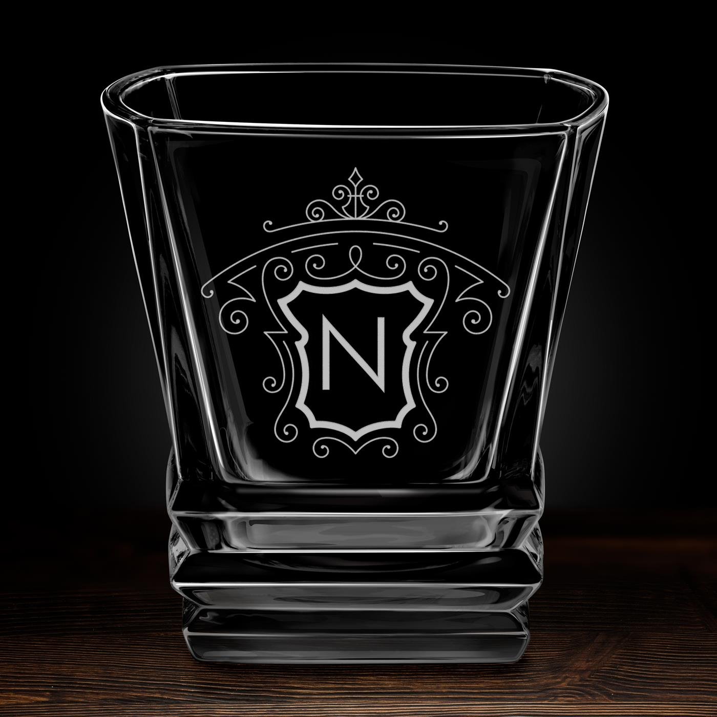 Verre à whisky Geometric avec gravure pour gentleman avec initiale