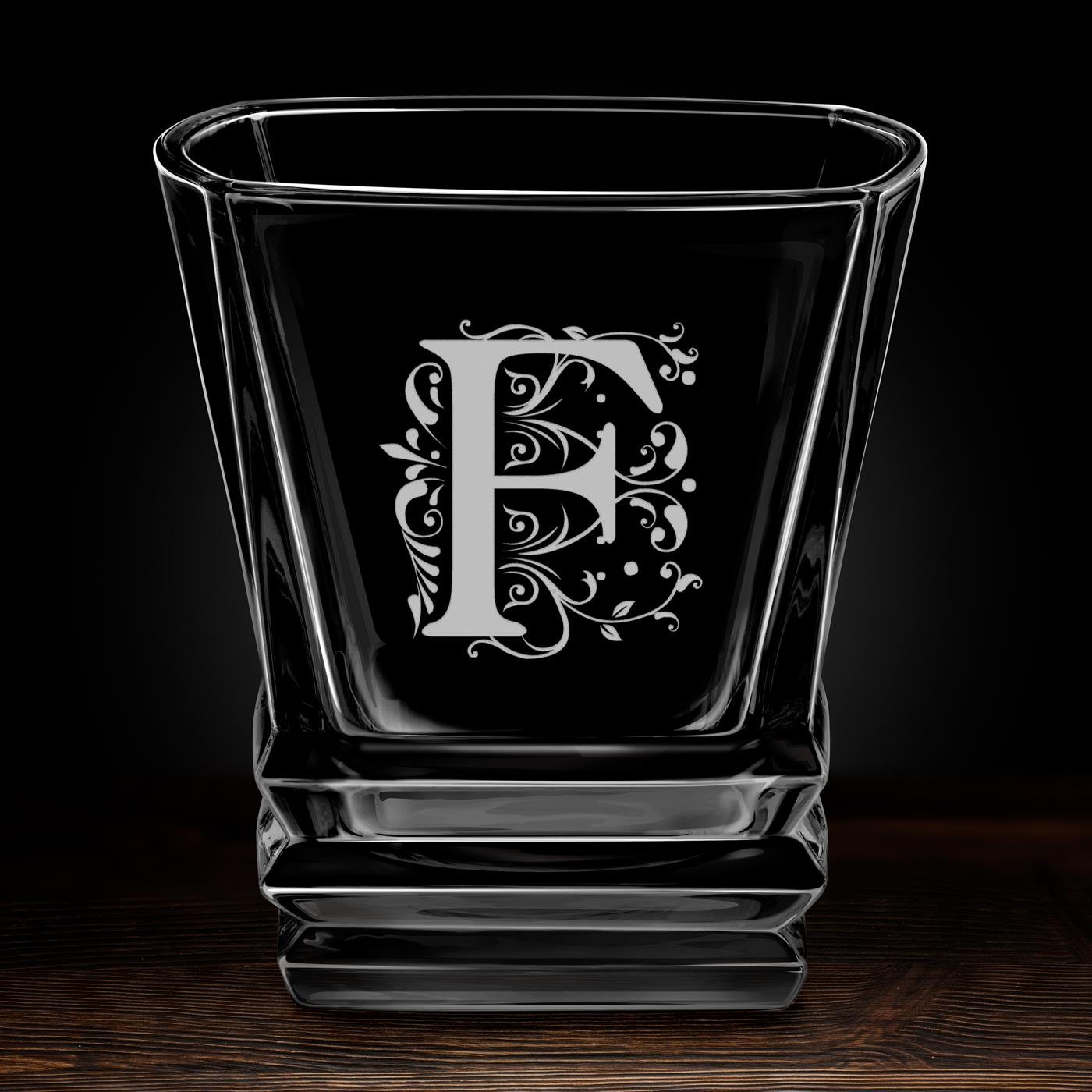 Verre à whisky Geometric avec gravure pour homme et pour femme avec initiale