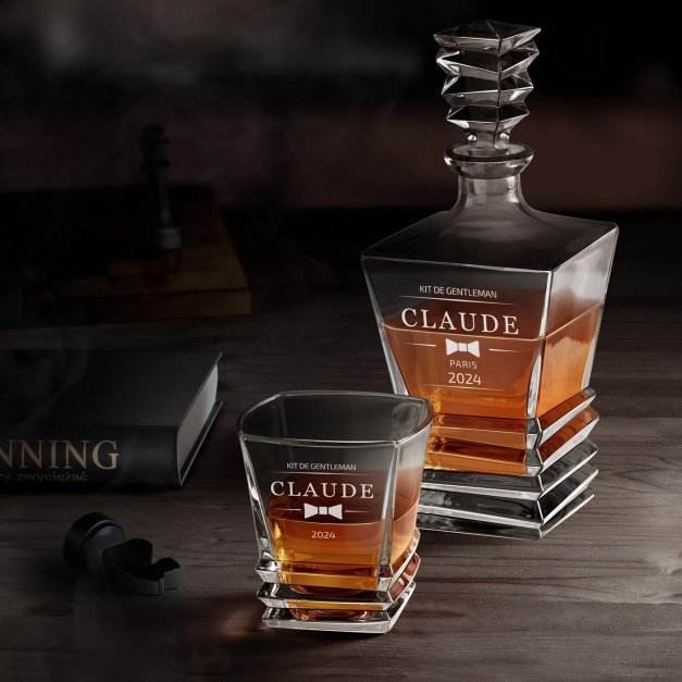 Ensemble Carafe Geometric et 4 verres avec gravure pour gentleman