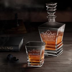 Ensemble Carafe Geometric et 4 verres avec gravure pour chauffeur mécanicien