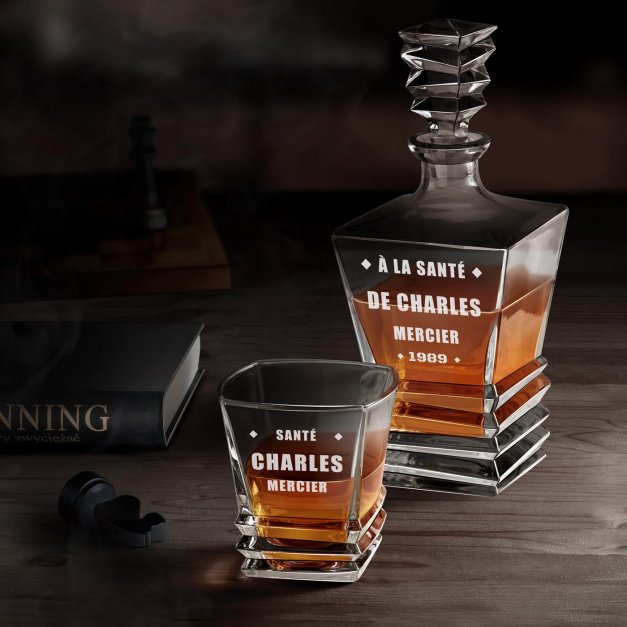 Ensemble Carafe Geometric et 6 verres avec gravure pour homme pour son anniversaire