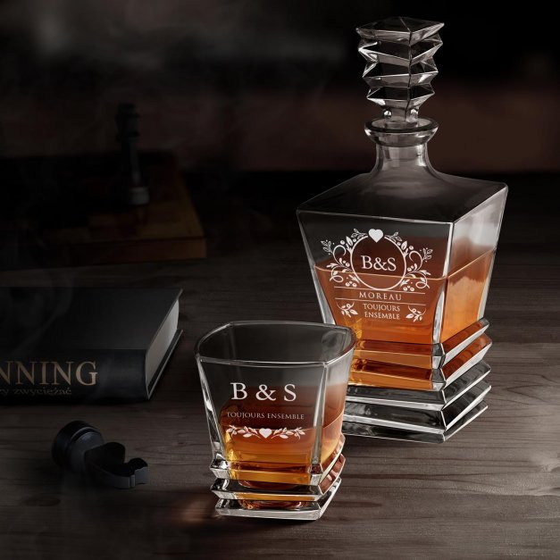 Ensemble Carafe Geometric et 6 verres avec gravure pour couple pour anniversaire de mariage